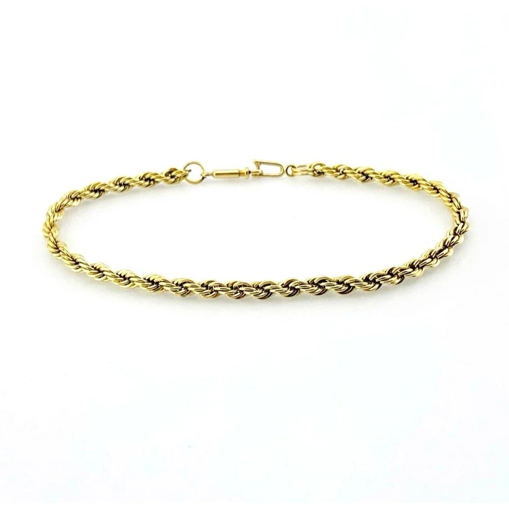 Vintage Gold Filled Rope Chain Bracelet 7 Inch 3mm Tube Clasp